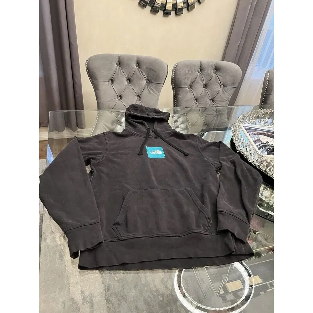 The North Face Mens Long Sleeve Hoodie Sweatshirt Faded Black Embroidered Logo S